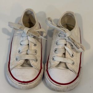 Baby White Converse Canvas Lace-Up Sneakers with Red Trim size 5